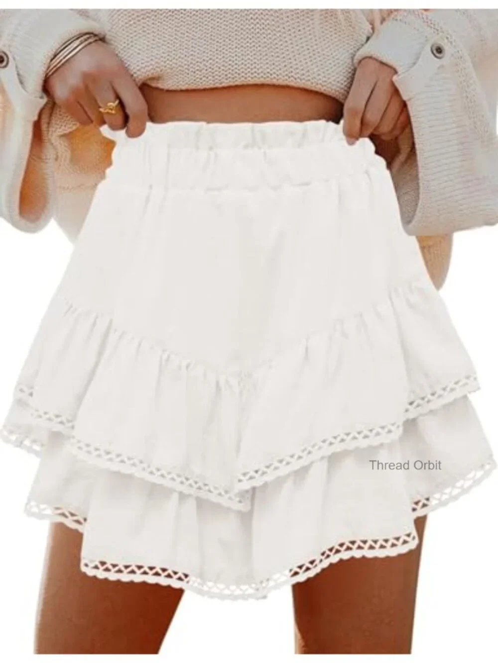 Flowy Skort with Shorts High Waist Ruffle Tiered Crochet Hem Mini Athletic Skirt